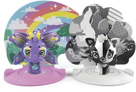 Zoobles Confezione da 2 personaggi da collezione trasformabili, farfalla Rainbow e volpe Black and White - 2
