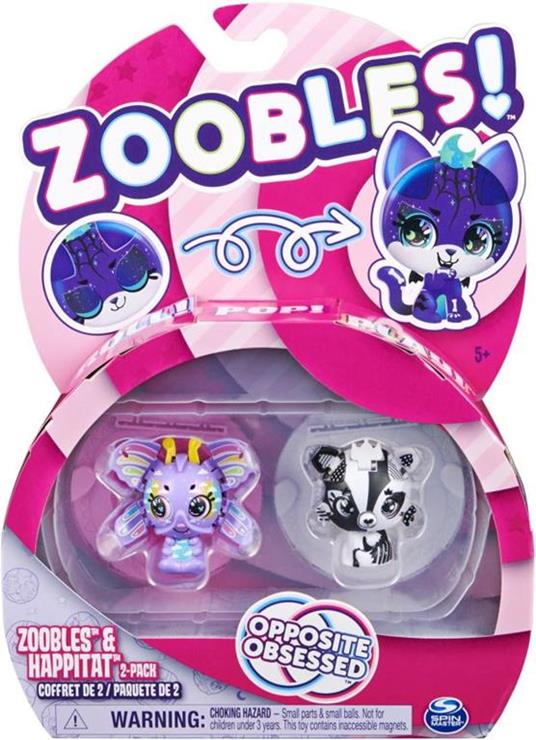 Zoobles Confezione da 2 personaggi da collezione trasformabili, farfalla Rainbow e volpe Black and White - 3