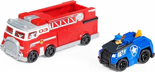 PAW Patrol Firetruck True Metal, veicolo di squadra die-cast con auto giocattolo di Chase in scala 1:55