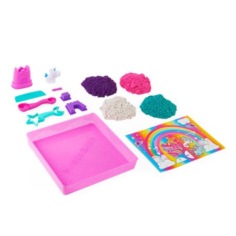 kinetic sand, set di gioco regno degli unicorni con vera sabbia e 8 attrezzi