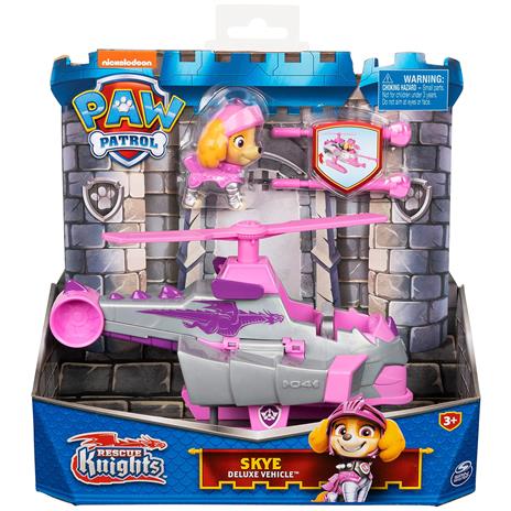 PAW Patrol Macchinina trasformabile con action figure da collezione di Skye Rescue Knights