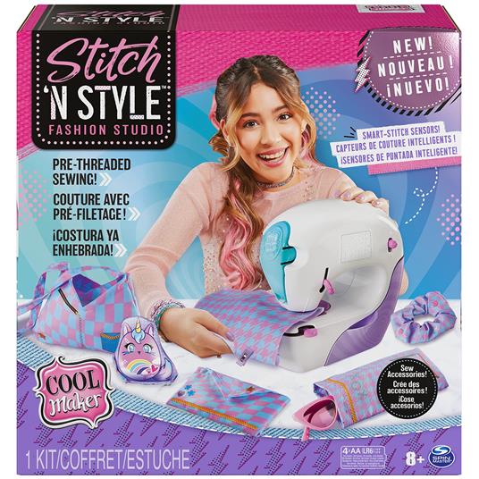 Cool Maker Stitch 'N Style Fashion Studio , Macchina da Cucire per bambini  e bambine , Filo da cucire pre-inserito, tessuto e stampe ad acqua , Giochi