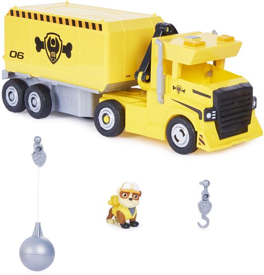 PAW Patrol , X-Treme Truck, camion di Rubble trasformabile 2 in 1 con escavatore giocattolo, gru giocattolo, luci e suoni, action figure, giocattoli per bambini dai 3 anni in su