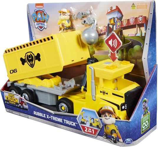 PAW Patrol , X-Treme Truck, camion di Rubble trasformabile 2 in 1 con escavatore giocattolo, gru giocattolo, luci e suoni, action figure, giocattoli per bambini dai 3 anni in su - 6