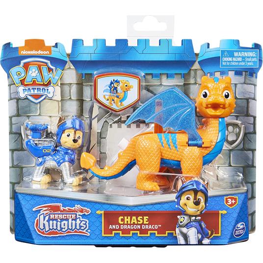 PAW Patrol , Cucciolo Rescue Knights con Drago, Personaggio con Drago a sorpresa, Giochi per bambini dai 3 anni in su