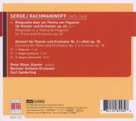 Concerto per pianoforte n.2 - Rapsodia su un tema di Paganini (Berlin Basics) - CD Audio di Sergei Rachmaninov,Kurt Sanderling,Boston Symphony Orchestra - 2