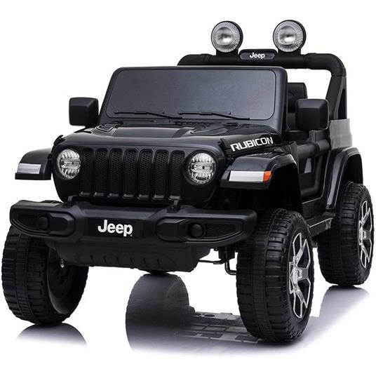 Auto Elettrica Per Bambini Jeep Wrangler Rubicon Nera Con R/C 12v, Sedile In Pelle, Bluetooth E Fm