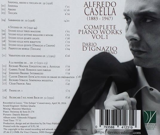Musica completa per pianoforte vol.1 - CD Audio di Alfredo Casella,Dario D'Ignazio - 2