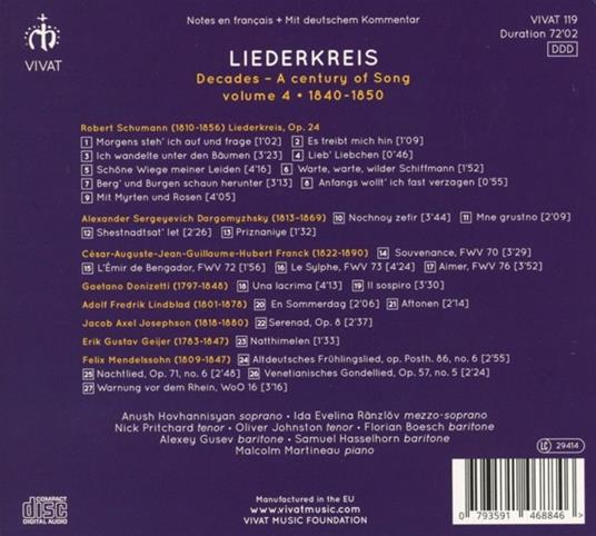 Liederkreis. Decades - A Century Of Song Vol.4 1840-1850 - CD Audio - 2