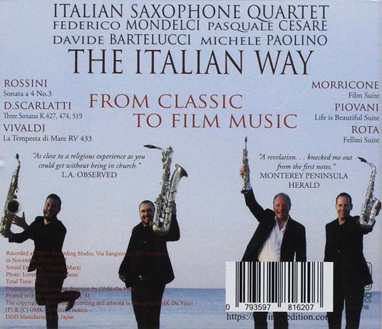 The Italian Way. From Classical to Film - CD Audio di Italian Saxophone Quartet - 2