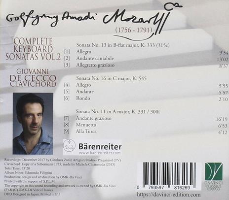 Sonate complete per tastiera vol.2 - CD Audio di Wolfgang Amadeus Mozart,Giovanni De Cecco - 2