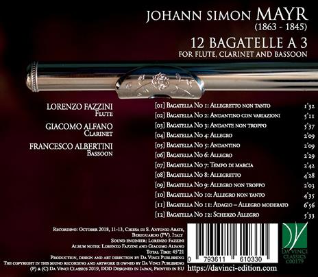 12 bagatelle a 3 per flauto, clarinetto e fagotto - CD Audio di Johann Simon Mayr,Lorenzo Fazzini,Giacomo Alfano,Francesco Albertini - 2