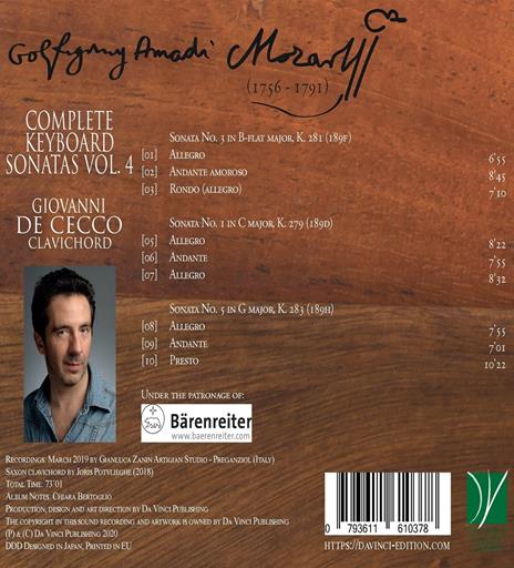 Sonate complete per tastiera vol.4 - CD Audio di Wolfgang Amadeus Mozart,Giovanni De Cecco - 2