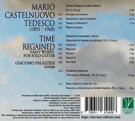 Time Regained - CD Audio di Mario Castelnuovo-Tedesco,Giacomo Palazzesi - 2