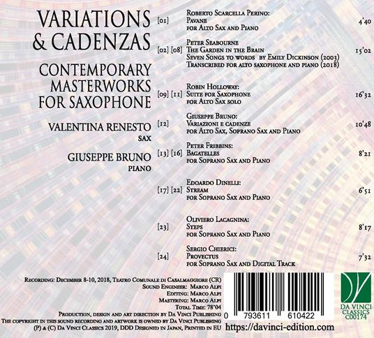Variations & Cadenzas - CD Audio di Valentina Renesto,Giuseppe Bruno - 2