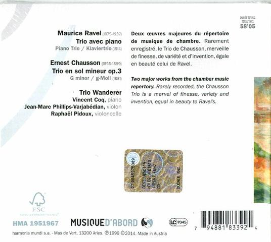 Trio con pianoforte / Trio op.3 - CD Audio di Maurice Ravel,Ernest Chausson,Trio Wanderer - 2
