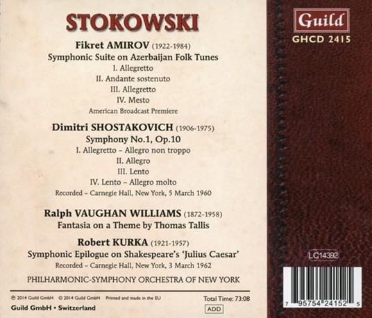 Leopold Stokowski: Dirigiert Shostakovitch, Vaughan Williams - CD Audio - 2