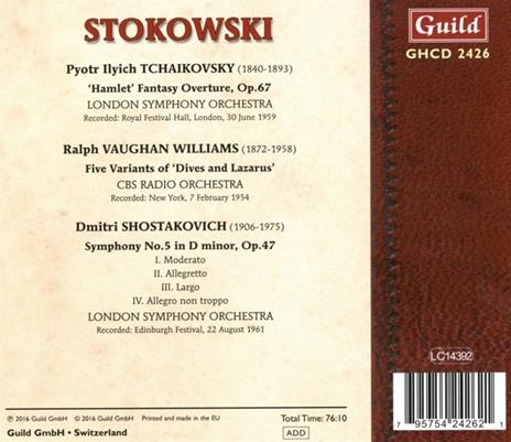 Amleto / Dive and Lazarus / Sinfonia n.5 - CD Audio di Dmitri Shostakovich,Pyotr Ilyich Tchaikovsky,Ralph Vaughan Williams,Leopold Stokowski,London Symphony Orchestra - 2
