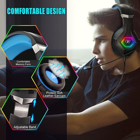 Cuffie Gaming RGB LED con Microfono per PS4 PS5 PC Xbox One con 50mm Altoparlante Bass Stereo Cancellazione del Rumore per Mac Nintendo Switch - 4