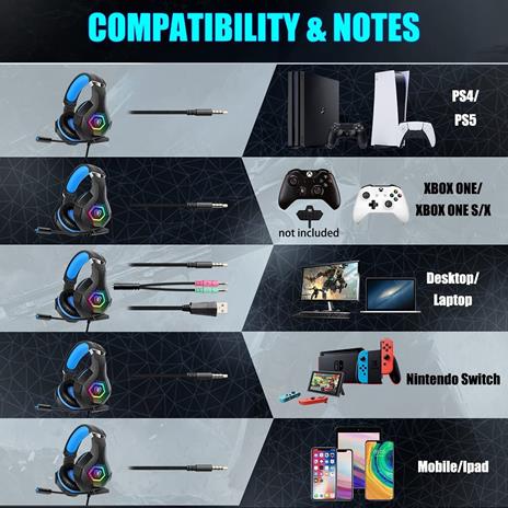 Cuffie Gaming RGB LED con Microfono per PS4 PS5 PC Xbox One con 50mm Altoparlante Bass Stereo Cancellazione del Rumore per Mac Nintendo Switch - 6