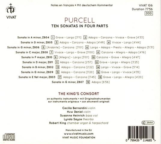 Ten Sonatas in Four Parts - CD Audio di Henry Purcell,Robert King,King's Consort - 2