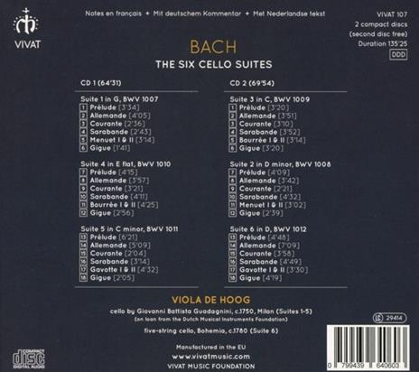 Suite per violoncello - CD Audio di Johann Sebastian Bach,Viola de Hoog - 2