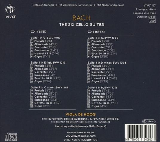 Suite per violoncello - CD Audio di Johann Sebastian Bach,Viola de Hoog - 2