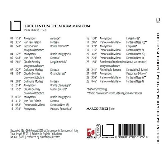 Luculentum Theatrum Musicum - CD Audio di Marco Pesci - 2