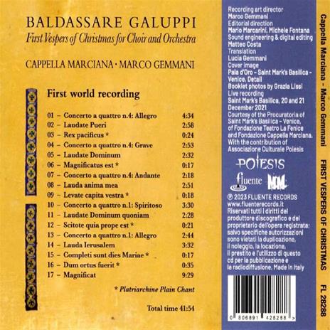 First Vespers of Christmas for Choir and Orchestra - CD Audio di Cappella Marciana - 2