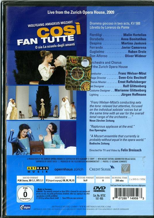 Wolfgang Amadeus Mozart. Così fan tutte (2 DVD) - DVD di Wolfgang Amadeus Mozart - 2