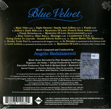 Blue Velvet (Colonna sonora) - CD Audio di Angelo Badalamenti - 2