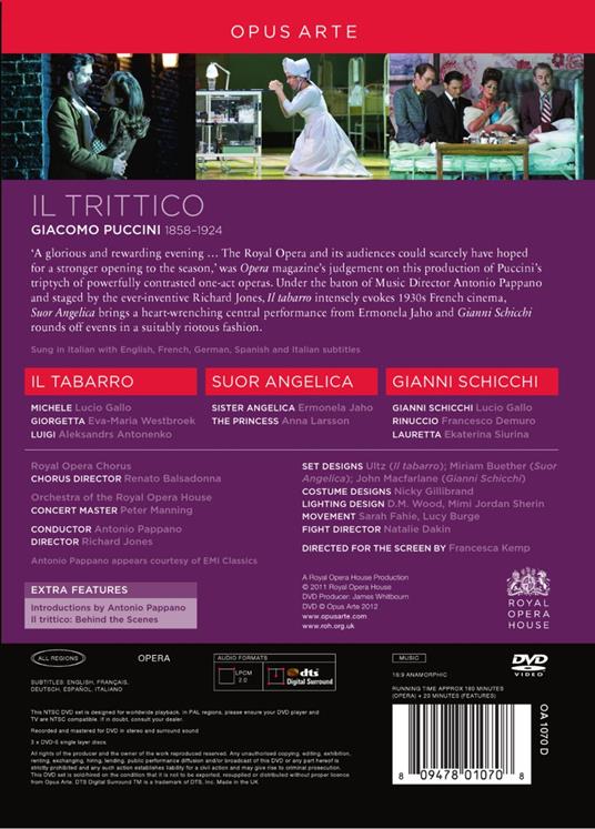 Giacomo Puccini. Il trittico: Il Tabarro, Suor Angelica,Gianni Schicchi (3 DVD) - DVD di Giacomo Puccini,Lucio Gallo,Anna Larsson,Eva-Maria Westbroek,Ermonela Jaho - 2