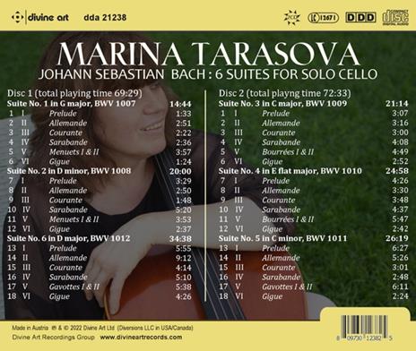 Six Suites For Solo Cello Bwv 1007-1012 - CD Audio di Johann Sebastian Bach,Marina Tarasova - 2