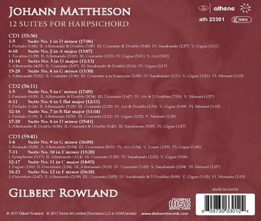 12 Suites for Harpsichord - CD Audio di Johannes Mattheson - 2