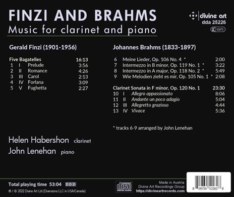 Music For Clarinet & Piano - CD Audio di Johannes Brahms,Gerald Finzi,Helen Habershon - 2