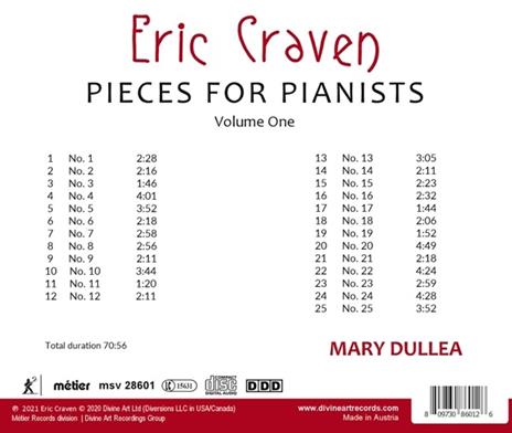 Pieces for Pianists vol.1 - CD Audio di Eric Craven - 2