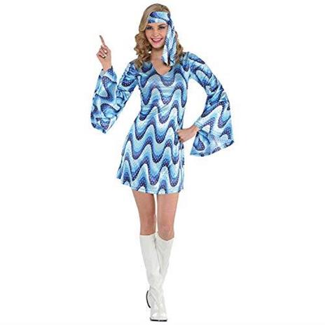 amscan- Disco Lady Size Pc Costume da Discoteca, Taglia 10-12-1 Pezzo, Blu, UK Dress 10-12, 847827