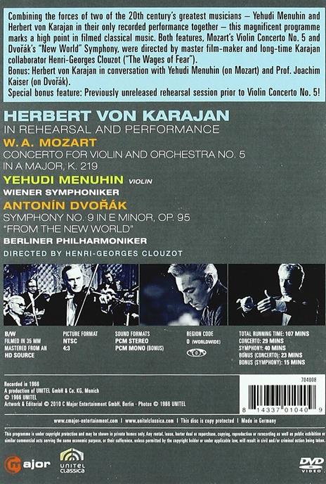 Herbert Von Karajan. Mozart Violin Concerto No. 5. Dvorák Symphony No. 9 (DVD) - DVD di Antonin Dvorak,Wolfgang Amadeus Mozart,Herbert Von Karajan,Yehudi Menuhin,Berliner Philharmoniker - 2