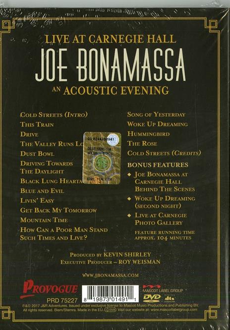 Live at Carnegie Hall. An Acoustic Evening (2 DVD) - DVD di Joe Bonamassa - 2