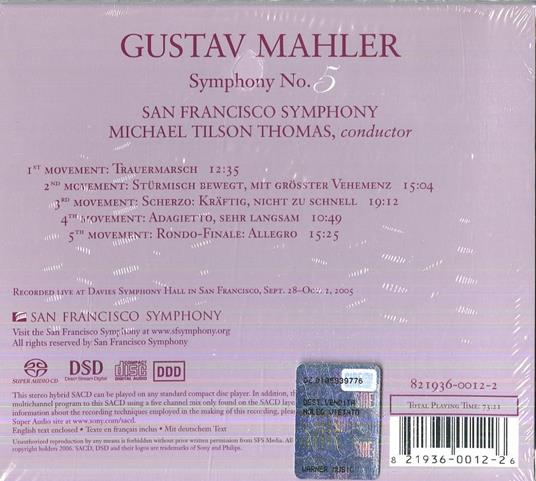 Sinfonia n.5 - SuperAudio CD ibrido di Gustav Mahler,Michael Tilson Thomas,San Francisco Symphony Orchestra - 2