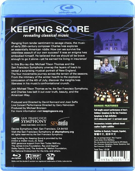 Charles Ives. Holidays Symphony. Keeping Score (Blu-ray) - Blu-ray di Charles Ives,Michael Tilson Thomas,San Francisco Symphony Orchestra - 2