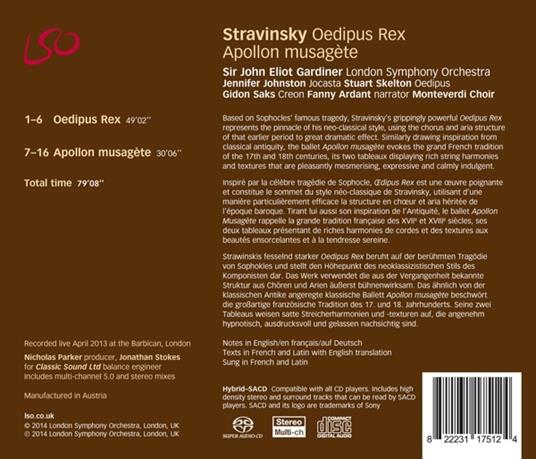 Edipo Re - Apollo Musagète - SuperAudio CD ibrido di Igor Stravinsky,John Eliot Gardiner,London Symphony Orchestra - 2