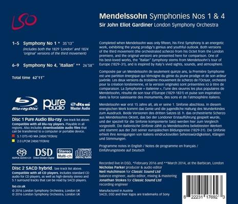 Sinfonie n.1, n.2, n.3, n.4 - SuperAudio CD ibrido di Felix Mendelssohn-Bartholdy,London Symphony Orchestra - 2