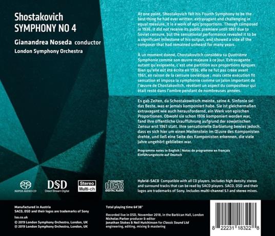 Sinfonia n.4 - SuperAudio CD di Dmitri Shostakovich,London Symphony Orchestra,Gianandrea Noseda - 2