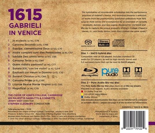1615. Gabrieli a Venezia - CD Audio di King's College Choir - 2