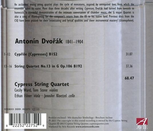 Cypresses For String - String Quartet No.13 - CD Audio di Antonin Dvorak - 2