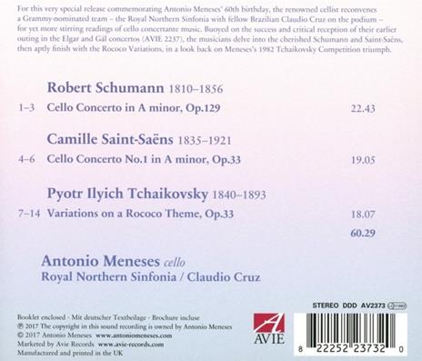 Musica per violoncello ed orchestra - CD Audio di Camille Saint-Saëns,Robert Schumann,Pyotr Ilyich Tchaikovsky,Antonio Meneses - 2