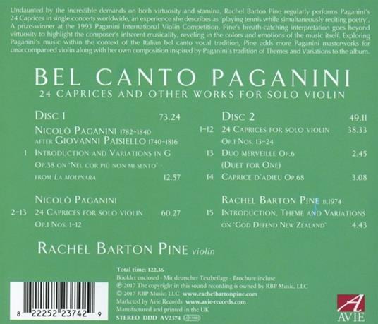 Bel Canto Paganini - CD Audio di Niccolò Paganini,Rachel Barton Pine - 2