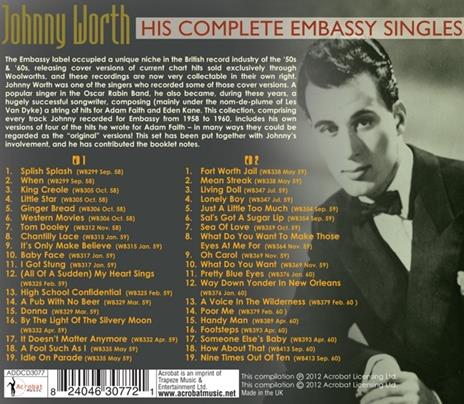His Complete Embassy Singles 1958-1960 - CD Audio di Johnny Worth - 2