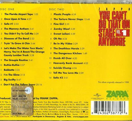 You Can't Do That on Stage Anymore vol.1 - CD Audio di Frank Zappa - 2